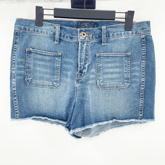 Lucky Brand Pants - Lucky Brand Patch Pockets Jean Shorts Womens Size 10 / 30 Blue Raw Hem High Rise